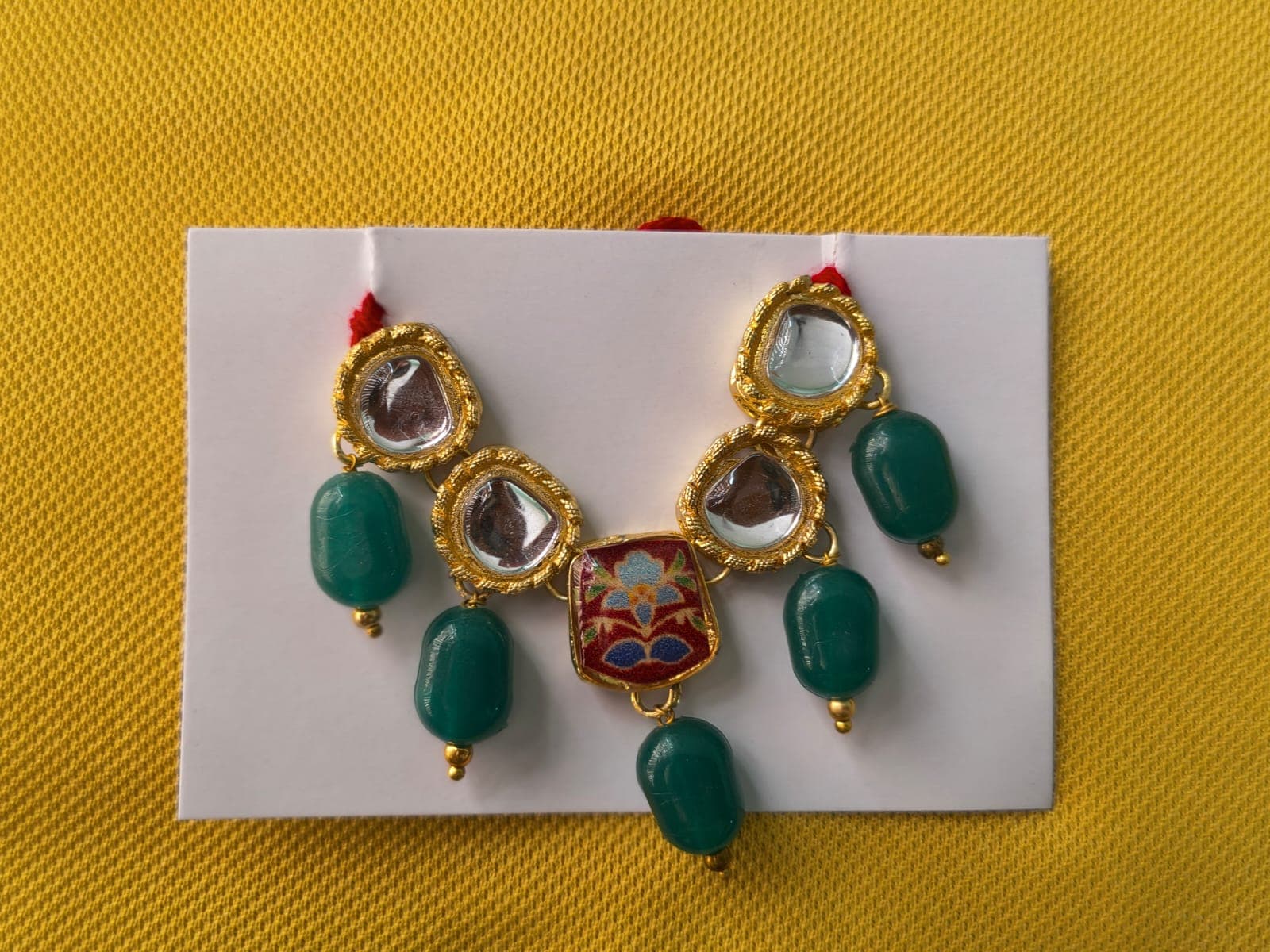 Kundan And Beads Mala Green