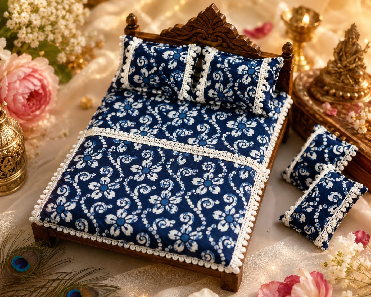 Handmade Bedding Set for Laddu Gopal (Blue)